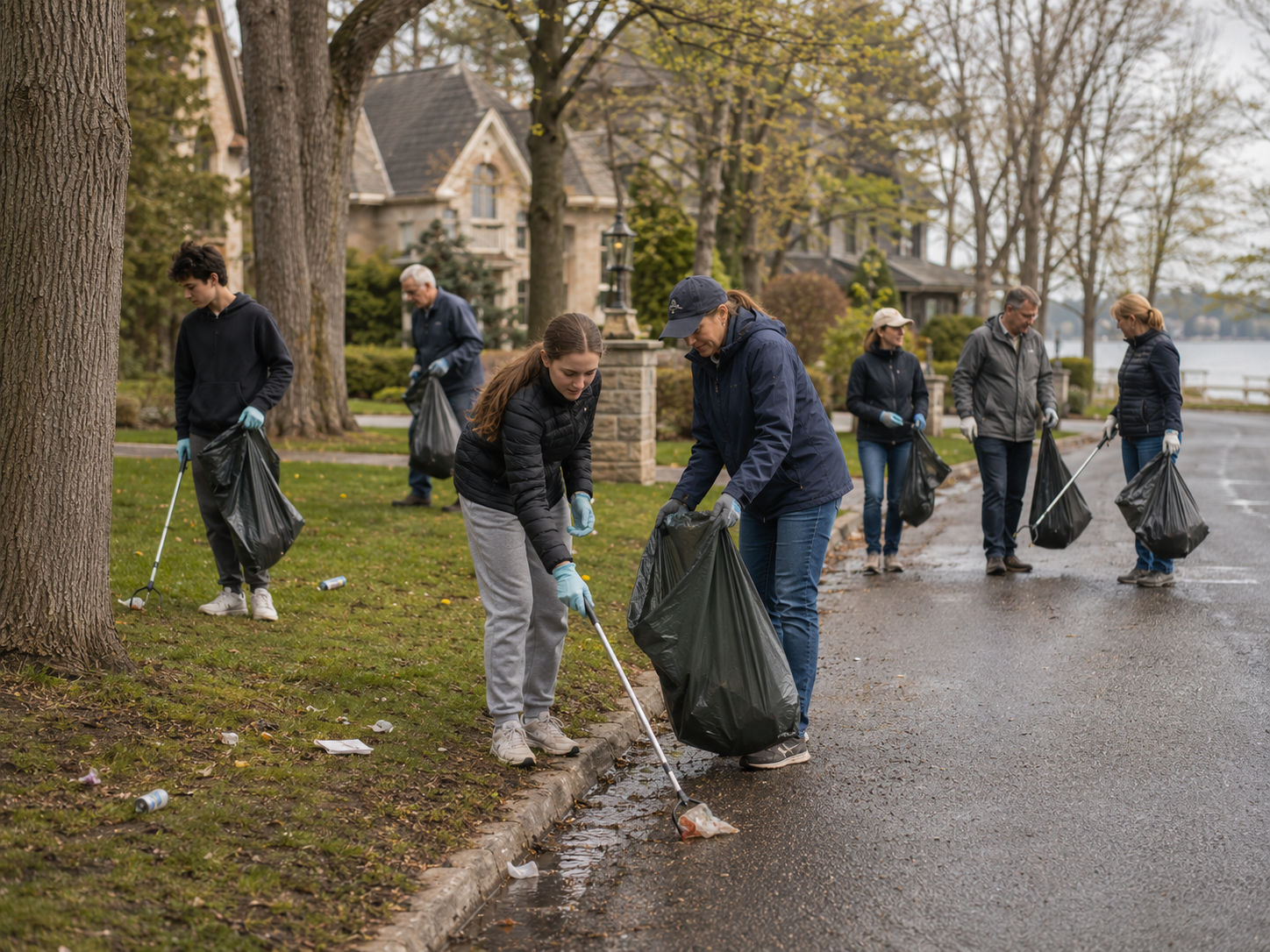 Des résidents ramassent les déchets lors du grand ménage du printemps.