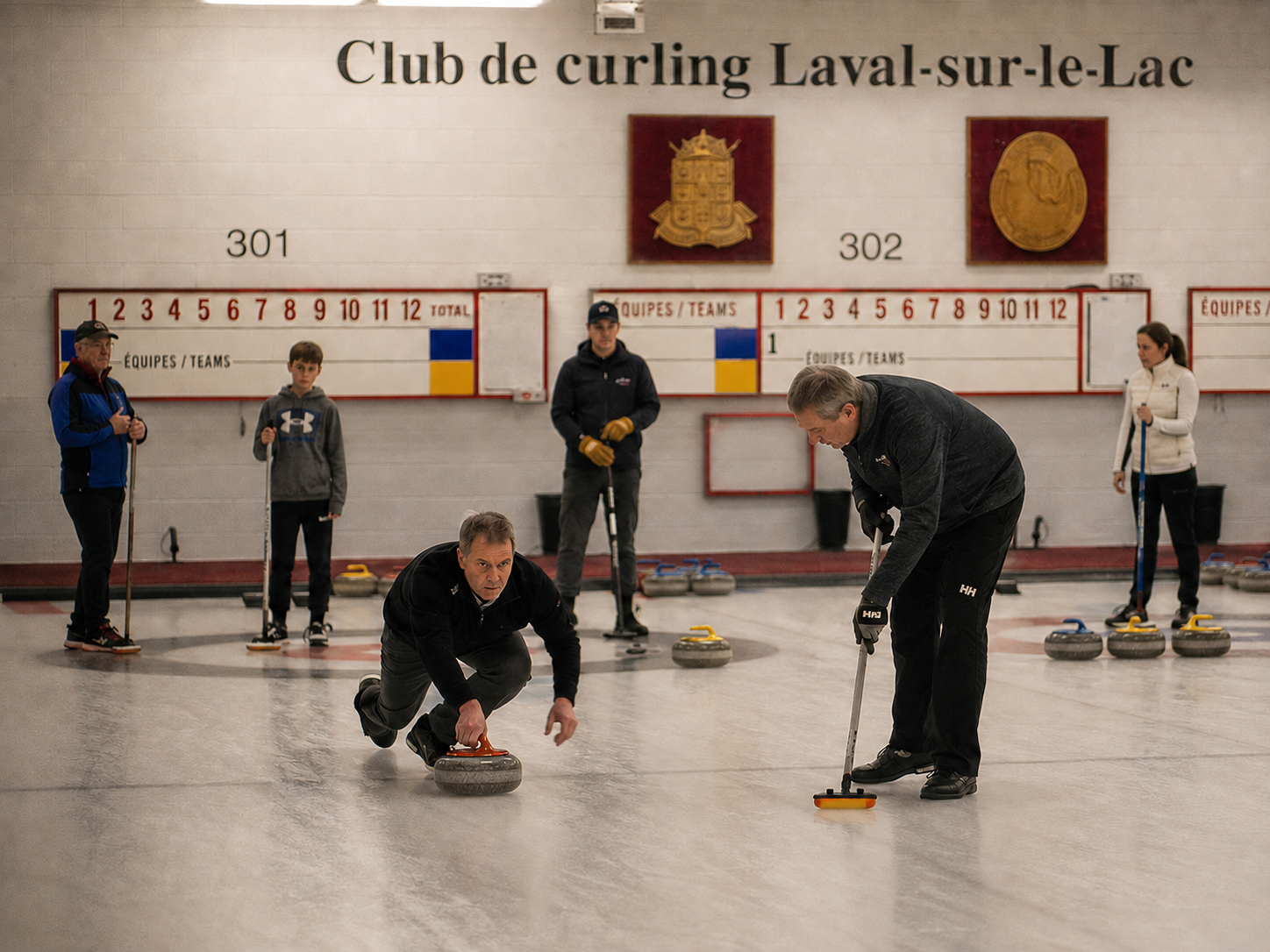 Des résidents participent à un tournoi de curling.